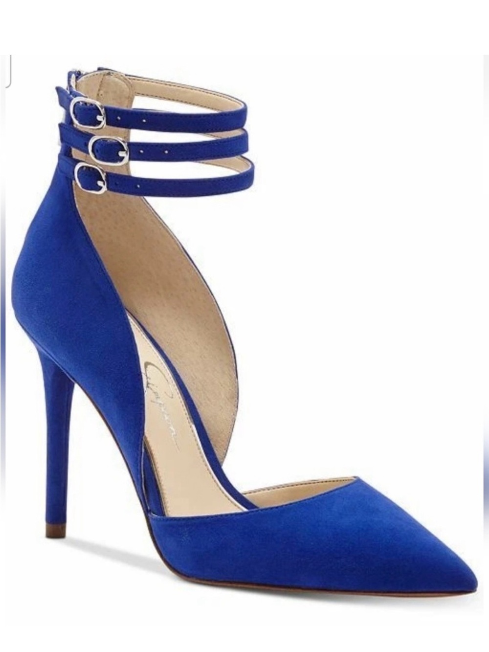Jessica Simpson Royal Blue Pointed-Toe Triple-Ankle Strap Stiletto
